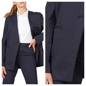 Spanx Collarless Oversize Ponte Knit Blazer L Navy Blue Pinstripe